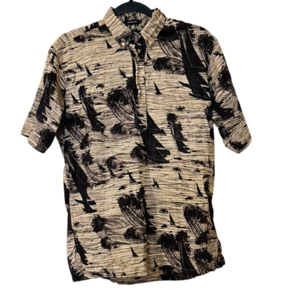 REYN SPOONER Vintage  Reverse Sailboat Print Hawaiian Aloha Popover Shirt S